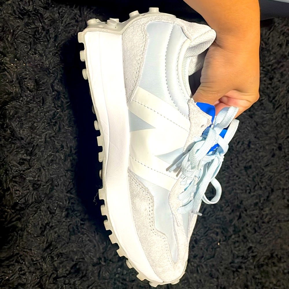 New Balance White and Blue Sneakers